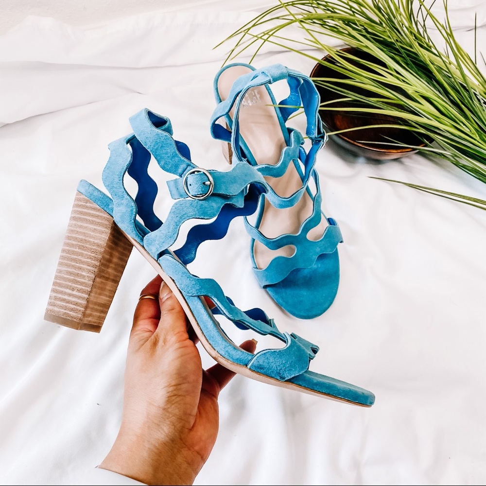 PAIGE blue strappy stacked heels